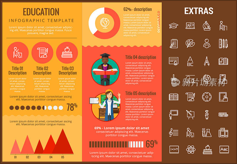 Education infographic template, elements and icons